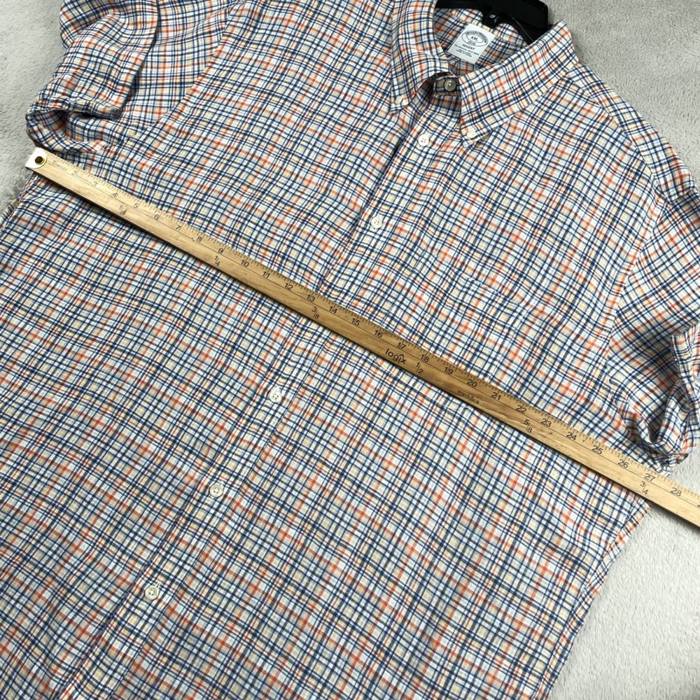Brooks Brothers Shirt Men 2XL Blue Orange Plaid 100% Linen Short Sleeve Button - Picture 4 of 8